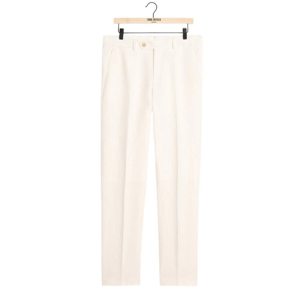 Todd Snyder Italian Linen White Sutton Trousers Size 36X34 Coastal Resort Career - Picture 1 of 11